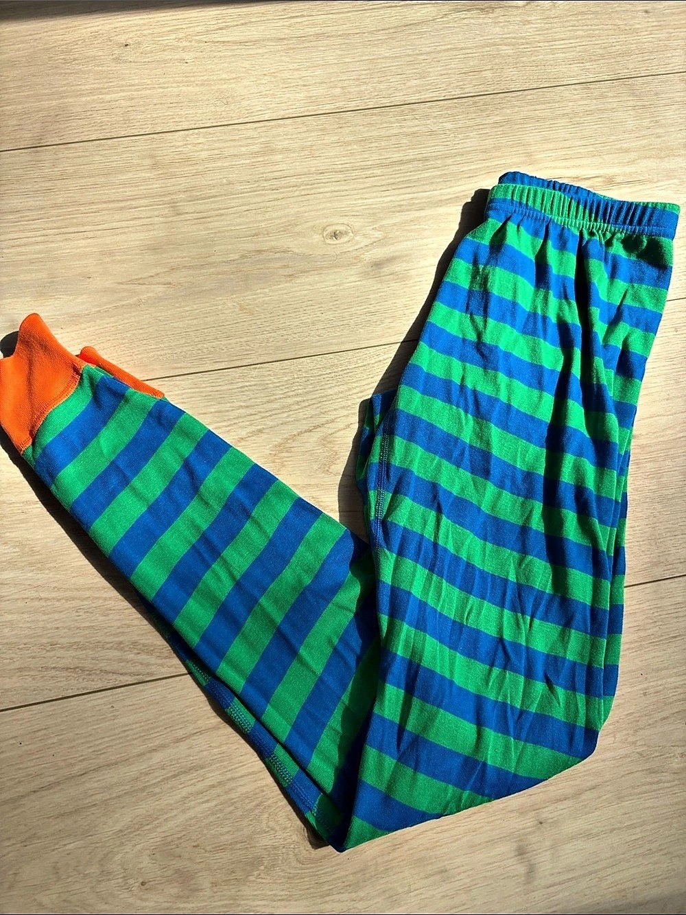 Hanna Andersson Striped Long John Pajama Pants Blue & Green Small NWOT